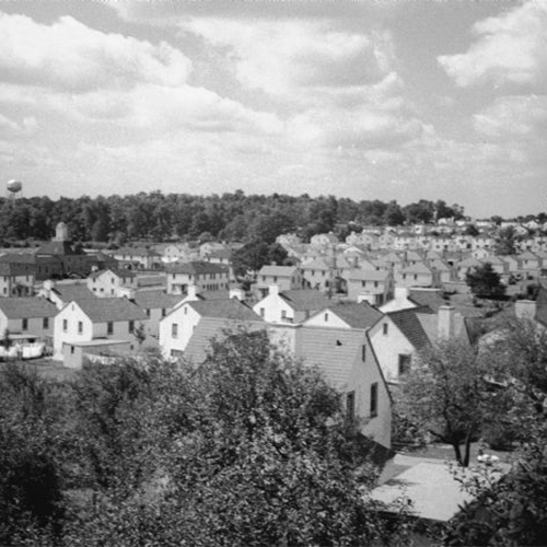 An old picture of a Wisconsin neighboorhood from a hill